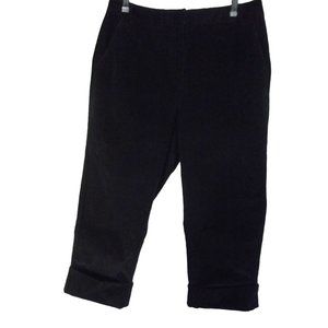 Talbots 10 X 22" Black Mid Rise Corduroy Trouser Cropped Pants back pocket welt